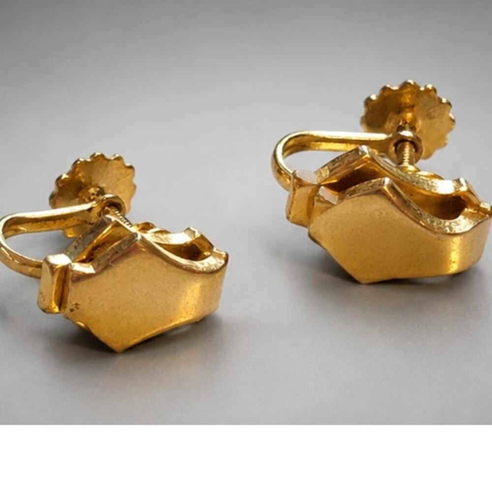 Vintage Geometric‎ Screw back earrings Gold tone Mid-century sb-17